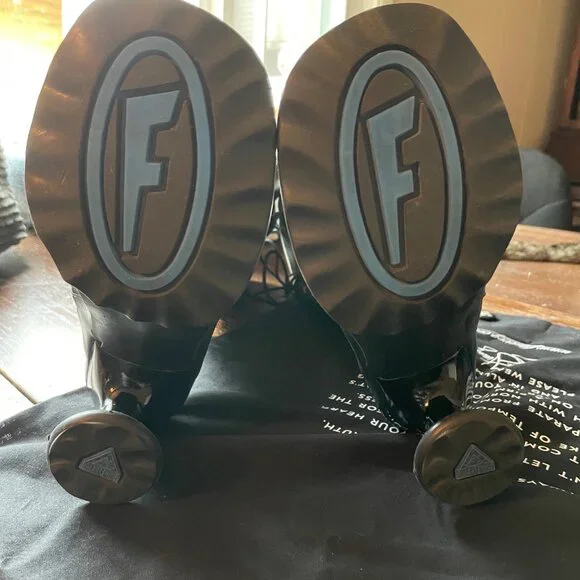 LAST Fluevog Mini Sugar Knee High Lace Up Boot Size 6.5 Blue Leather Corset Goth - Picture 4 of 16